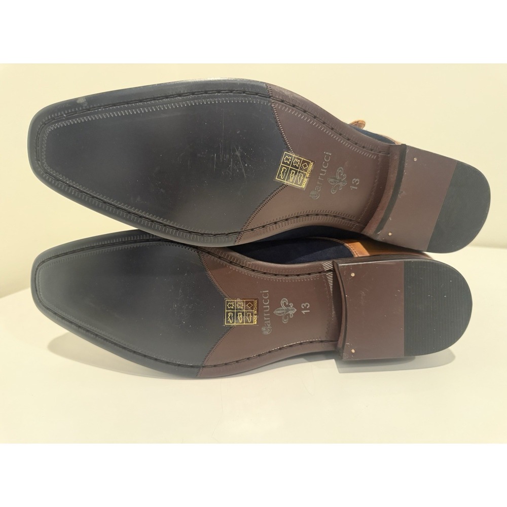 Carrucci Men's 13 Wingtip Double Monk Strap Shoes Two Tone Navy Brown Leather - Picture 9 of 10